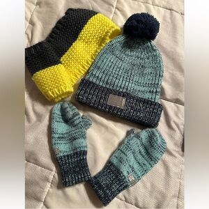 Under Armour Kids' Blue and Yellow Knit Hat and Mittens Set